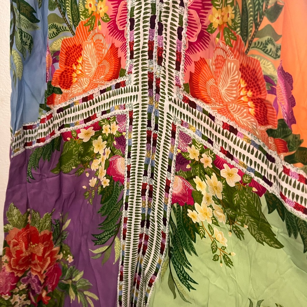 NWT FARM Rio x Anthropology Long Sleeve V-Neck Blue Maxi Floral Dress Size XS - Picture 11 of 13